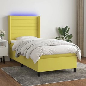vidaXL Cama box spring c/ colchão e LED 90x190 cm tecido verde