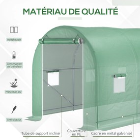 Estufa de jardim em forma de túnel, área útil de 8 m², 4,00 m (C) x 2,00 m (L) x 2,05 m (A), estrutura tubular reforçada, porta com fecho de correr, 6