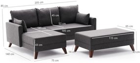 Sofá-Cama de Canto Bella – Antracite – 205 cm x 85 cm x 81 cm
