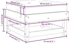 Apoios de pés p/ jardim c/ almofadões 2 pcs pinho maciço branco