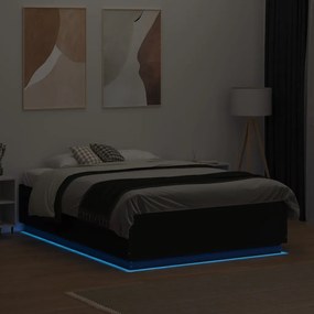 Estrutura cama c/ luzes LED 120x190 cm derivados madeira preto