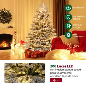 Árvore de Natal artificial com luzes LED brancas quentes e base de montagem fácil - 146 cm verde e branco