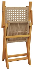 3 pcs conjunto de bistrô vime PE e madeira maciça bege