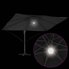 Guarda-Sol Cantilever Roma com LEDs em preto, 352x251x265 cm, feito de