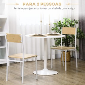 Mesa de Cozinha Redonda Mesa de Jantar Moderna para 2 Pessoas com Base de Aço e Almofadas Antiderrapantes Ø80x75 cm Branco