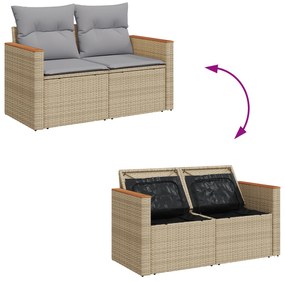 Conjunto de Sofá de Jardim de 9 peças com Almofadas em Bege de Vime Po