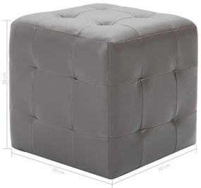 Pufe 2 pcs 30x30x30 cm couro artificial cinzento