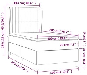 Cama com molas/colchão 100x200 cm veludo cinza-claro