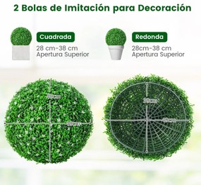 Conjunto de 2 plantas de bolas artificiais de 49 cm com 180 flores brancas para varanda verde