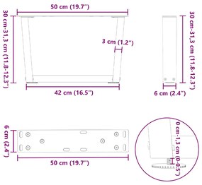 Pés para mesa de centro em V, 2 peças, antracite, 50x(30-31,3) cm, aço