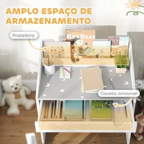 Conjunto de Secretária e Cadeira para Crianças com Gaveta Amovível e Compartimento para Dormitório Sala de Jogos Cinza e Branco