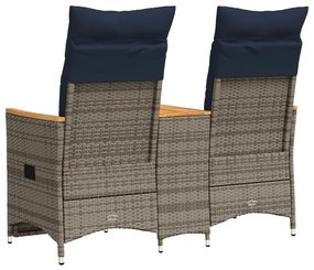 Sofá de jardim reclinável de 2 lugares com Mesa em vime sintético cinz