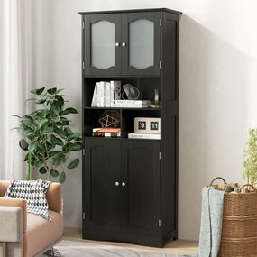 Armário para Casa de Banho, 60 x 30 x 148,5 cm, Portas de Vidro Fosco, Preto