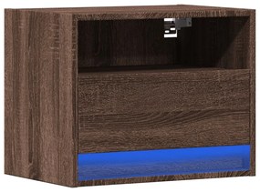 Mesa de cabeceira de parede com luzes LED carvalho castanho