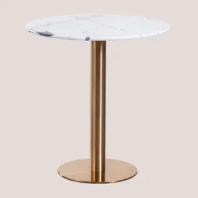 Mesa De Bar Redonda Em Pedra Natural Xiren Mármore Branco Guangxi & Ø70 Cm & Oro Rosa - Sklum