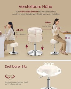 Banco para toucador com altura ajustável e rotação de 360°, branco creme