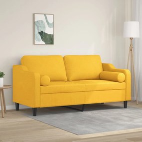 vidaXL Sofá 2 lug. c/ almofadas/almofadões 140 cm tecido amarelo-claro