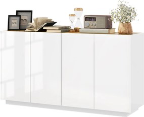 Aparador para sala de jantar e cozinha com 4 portas 140 x 40 x 75 cm com fecho suave e prateleiras ajustáveis, branco