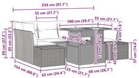 Conjunto de Jantar de Jardim com 7 Peças e Almofadas Bege em Poliratan