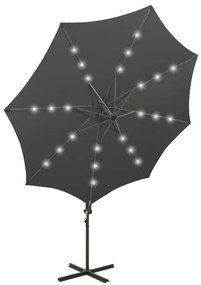 Guarda-sol jardim cantilever c/ poste/luzes LED 300cm antracite