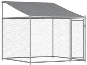 Jaula para cão com telhado/portas 10x2x2m aço galvanizado cinza