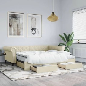 vidaXL Sofá-cama c/ gavetão e gavetas 90x200 cm couro artif. cor creme