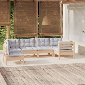 vidaXL 6 pcs conjunto lounge de jardim c/ almofadões cinza pinho