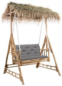 Banco baloiço 2 lug. bambu c/ folhas palmeira e almofadão 202cm