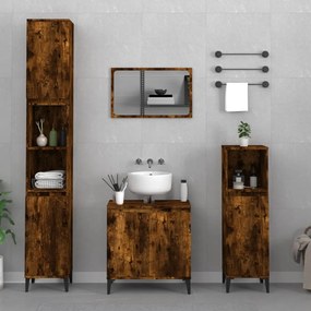 vidaXL 3 pcs conjunto de móveis WC madeira processada carvalho fumado