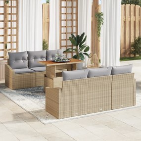 Conjunto de Sofá de Jardim de 7 Peças com Almofadas Bege em Rattan Sin