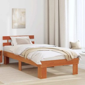 vidaXL Estrado de Cama com Cabeceira Castanho Encerado 90x190 cm Madeira Maciça de Pinho