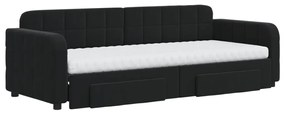 Sofá-cama com gavetão e gavetas 80x200 cm veludo preto
