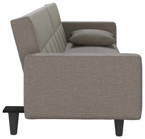 Sofá-cama com almofadões tecido cinzento-acastanhado
