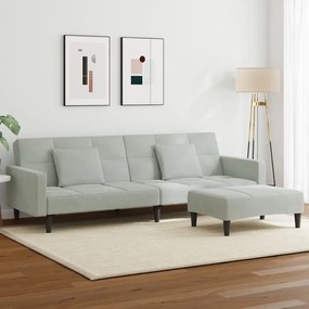 vidaXL Sofá-cama 2 lugares c/ apoio de pés veludo cinza-claro