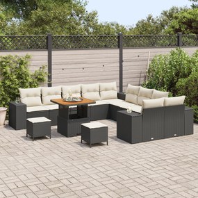 Conjunto de Sofá de Jardim vidaXL 13 Peças com Almofadas Preto Rattan