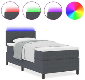 Cama Box Spring com Colchão &amp; Luz LED Cinza Escuro Cotelê Solteiro