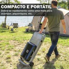 Grelhador a Gás Dobrável com Queimador 2,5 kW Tampa Termómetro Mesa Lateral e 2 Rodas Grelha Coletor de Gordura Preto