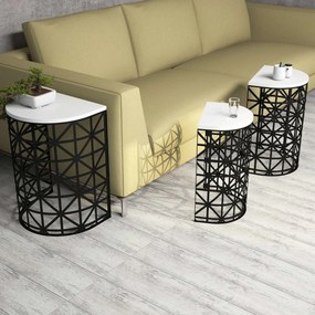 Conjunto de Mesas de Apoio Stil Metal Ferforje – Branco/Preto – 46x62x