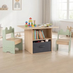 Conjunto de mesa e 2 cadeiras infantis, mesa de atividades com gavetas, tecido, dobrável, compartimentos de arrumação para crianças a partir dos 3 ano