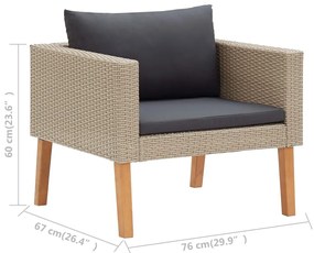 3 pcs conjunto lounge de jardim c/ almofadões vime PE bege