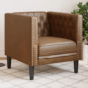 vidaXL Sofá chesterfield camurça artificial castanho