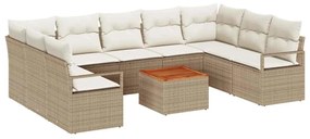 Conjunto de Sofá de Jardim de 10 Peças com Almofadas Bege e Creme