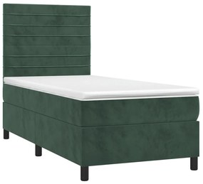 Cama com molas/colchão 90x190 cm veludo verde-escuro