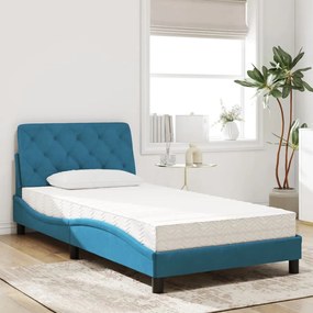 Cama com colchão 100x200 cm veludo azul