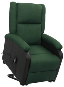 vidaXL Poltrona elevatória tecido verde-escuro