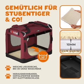 Transportadora para cães dobrável  L 70x52x50cm vermelho escuro