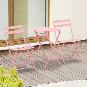 Conjunto de Móveis de Jardim Dobráveis Conjunto de 1 Mesa Redonda e 2 Cadeiras de Varanda com Estrutura de Aço Rosa