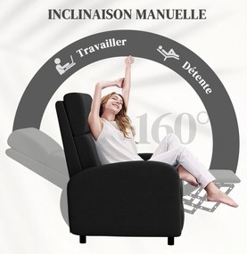 Poltrona relax, poltrona reclinável de sala, poltrona de relaxamento - encosto ajustável até 160°, apoio para os pés integrado Preta