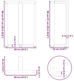 Pés de mesa de bar em forma de T, 2 peças, preto, 60x35x(90-91) cm, aç