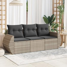 vidaXL 3 pcs conj. sofás jardim c/ almofadões vime PE cinzento-claro